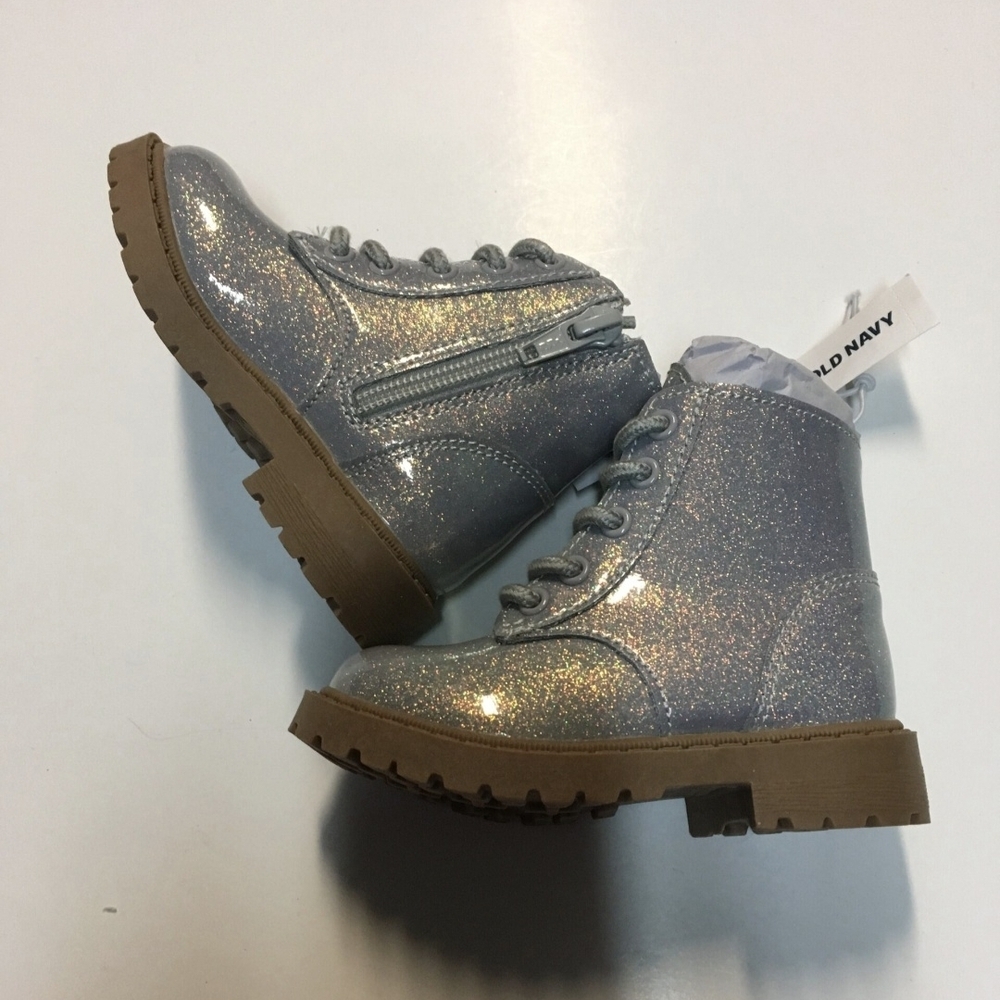 Old Navy Kids' Glitter Silver Lace-Up Boots